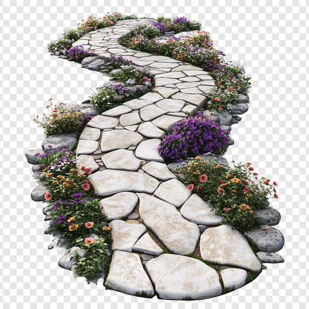 PSD stone path through a flower garden
