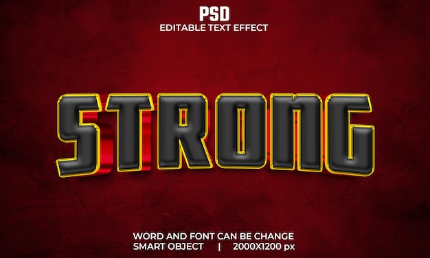 PSD strong 3d editable text effect premium psd with background