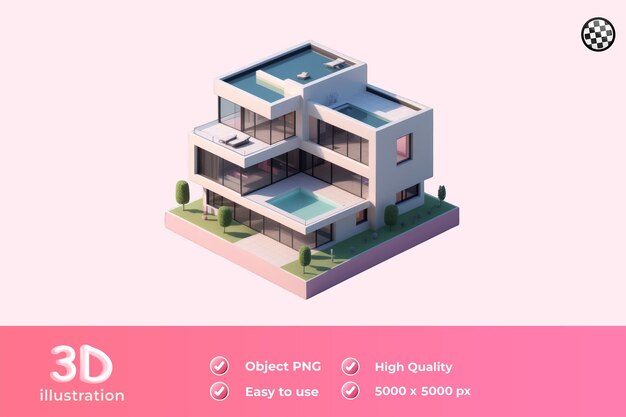 PSD stylish isometric building render for contemporary architecture