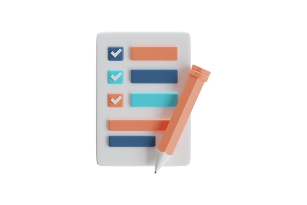 PSD stylized checklist with pen graphic 3d icon