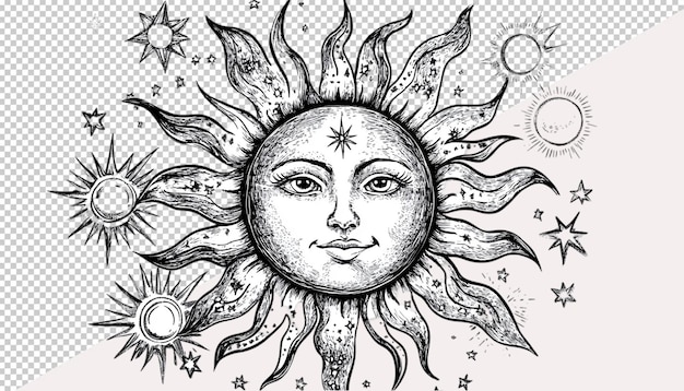 PSD sun drawing on transparent background