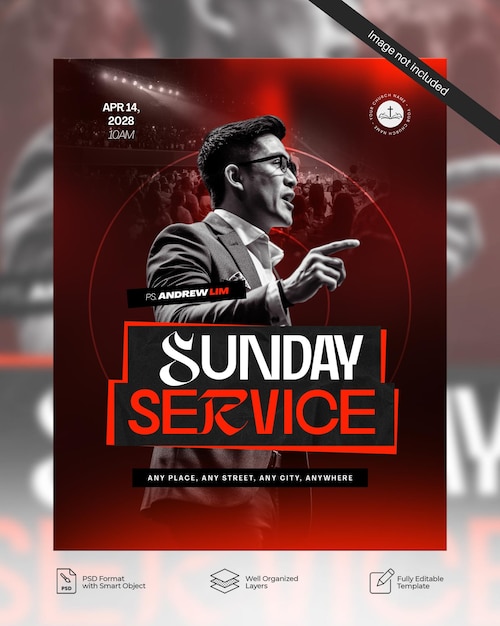 PSD sunday service red social media feed template 06