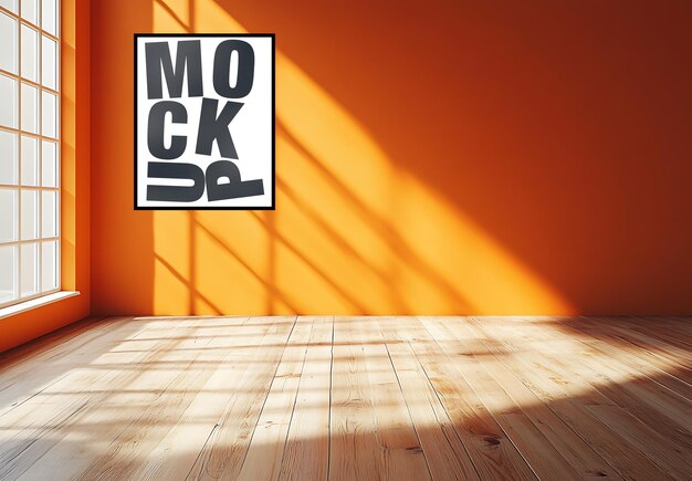 PSD sunlight mockup in orange room