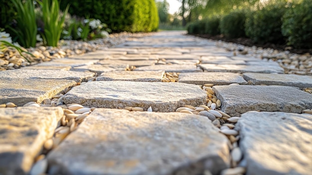 PSD sunlit stone pathway a garden walk
