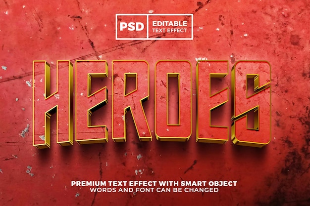PSD super heroes luxury grunge red 3d editable text effect
