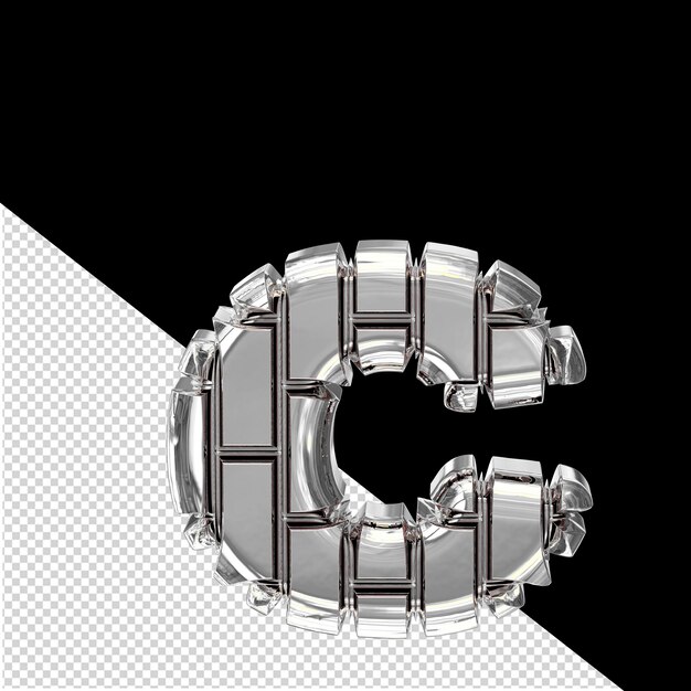 PSD symbol made of silver vertical bricks letter c