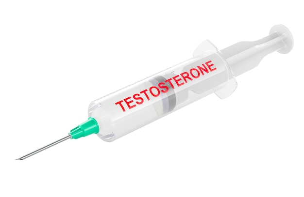 PSD syringe with testosterone 3d rendering isolated on transparent background