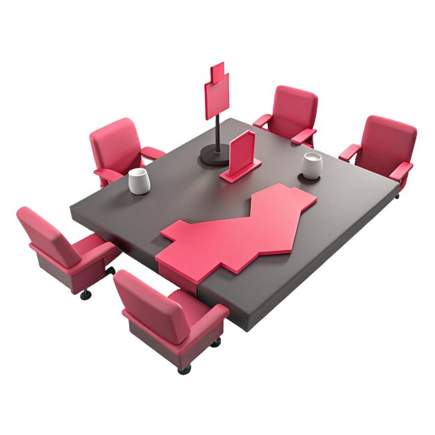 PSD a table with chairs and a red arrow on it