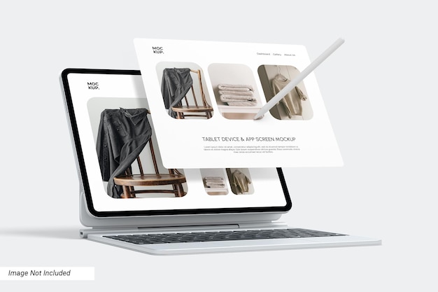 PSD tablet device with app screen mockup