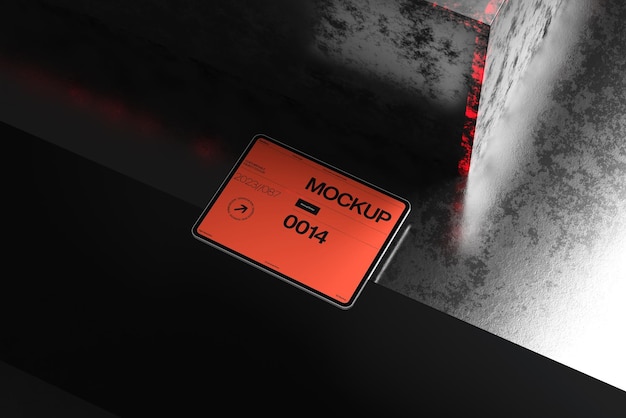 PSD tablet mockup on textured blocks