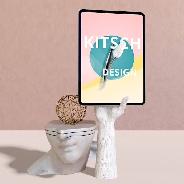 PSD tablet mockup with kitsch concept