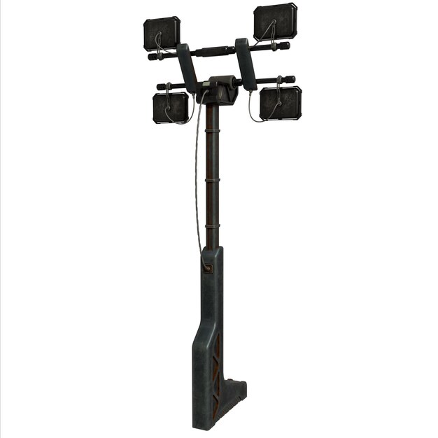 PSD a tall dark grey metal pole supporting four rectangular lights arranged in a twobytwo formation
