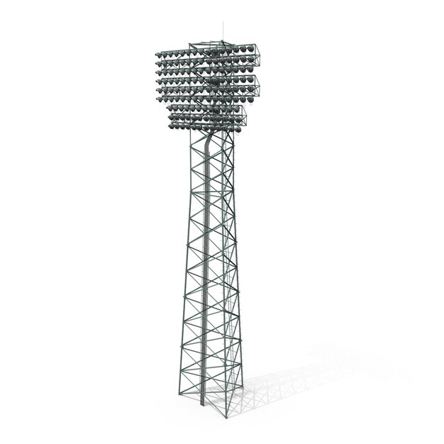 PSD tall stadium floodlight tower on white background