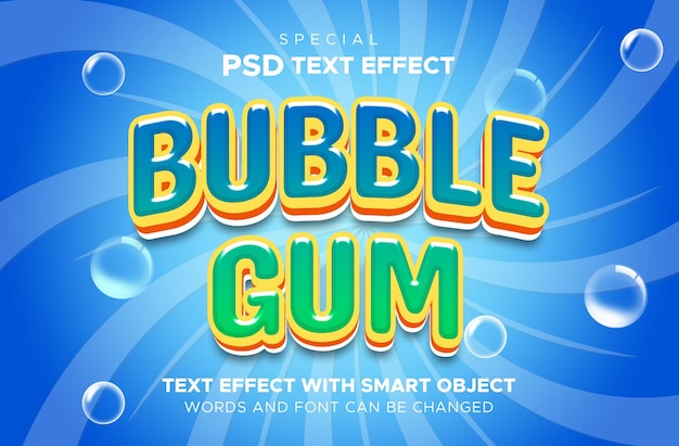 PSD text effect bubble gum editable smart object