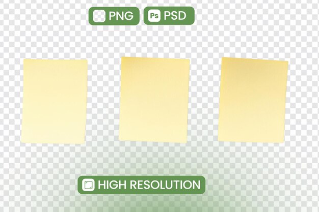 PSD three blank sticky notes on transparent background png psd high resolution and notes concept