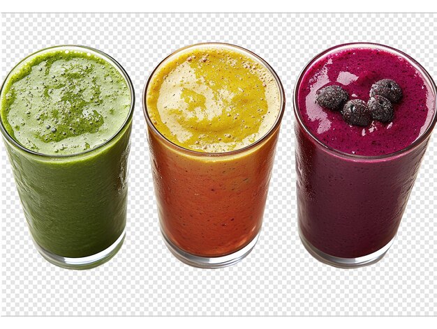 PSD three colorful smoothies in glasses