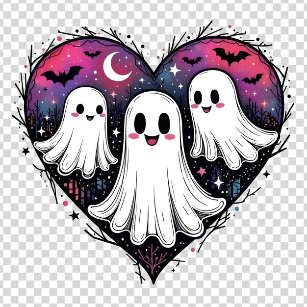 PSD three ghosts in a heart halloween tshirt design