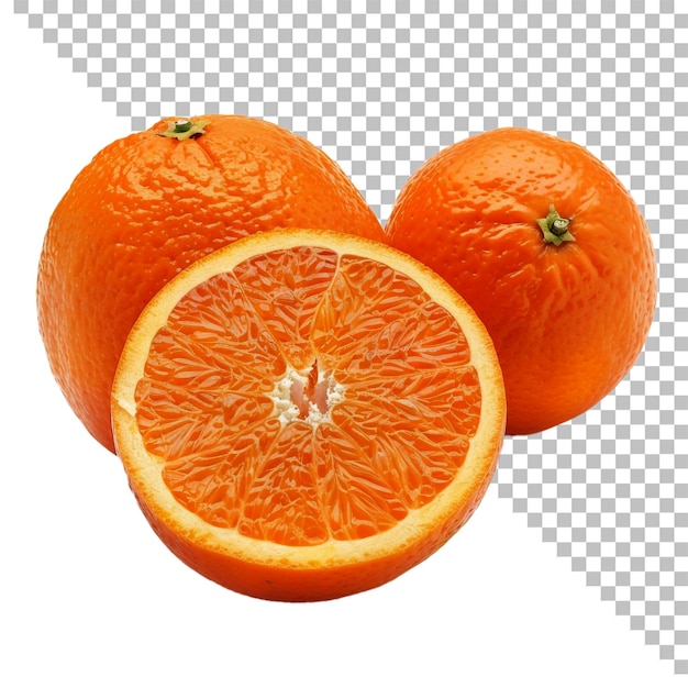 PSD three oranges with the words  oranges  on a transparent background