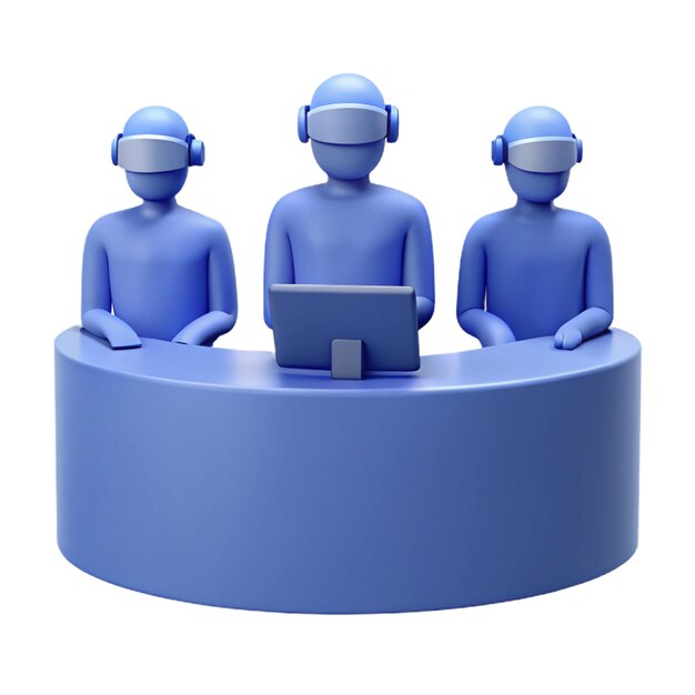 PSD three people sitting on a round table with one of them reading a computer