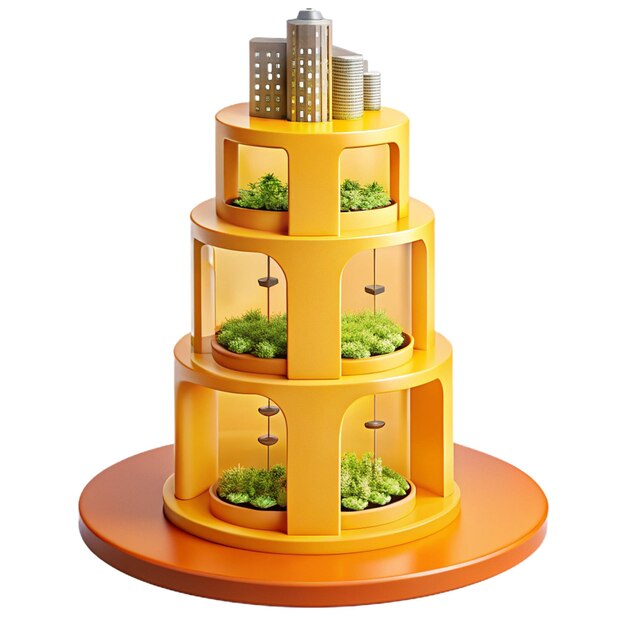 PSD a three tiered cake with a building in the middle