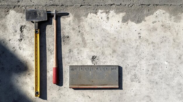 PSD tools arranged on a concrete surface for measurement