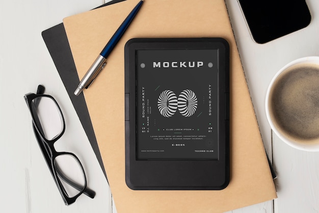 PSD top view on e book mockup