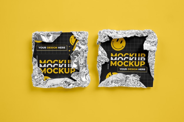 PSD top view over metallic wrap mockup