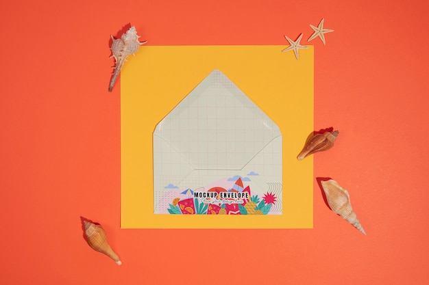 PSD top view over summer envelope mockup
