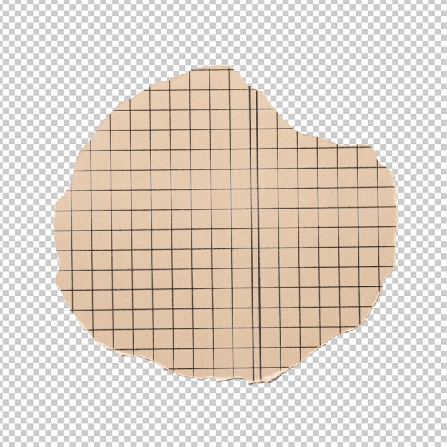 PSD torn brown grid paper scrap with transparent background
