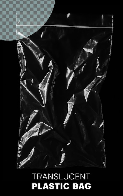 PSD translucent plastic bag on black background
