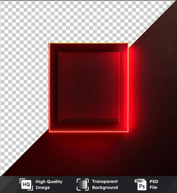 PSD transparent background mockup of red informatisign with square frame illuminated by red light