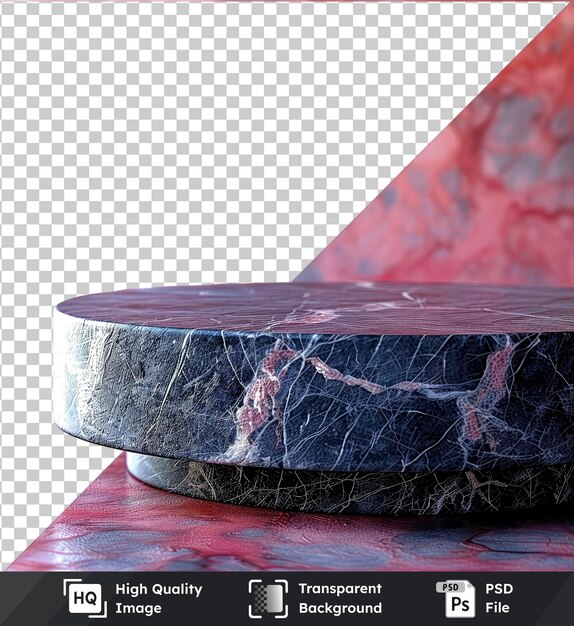 PSD transparent background psd mockup of an empty black marble round table against a red wall