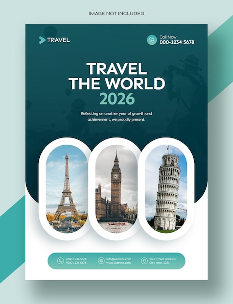 PSD travel agency brochure cover or annual report flyer design template
