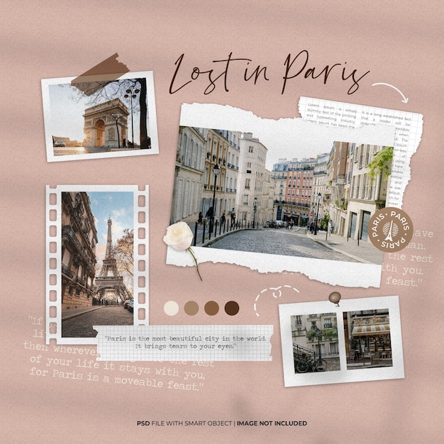 PSD traveling paris photo frame set mockup moodboard