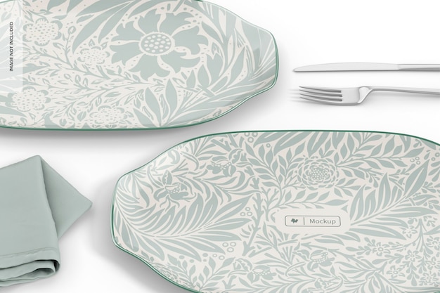 PSD tray-shaped plate mockup, close up