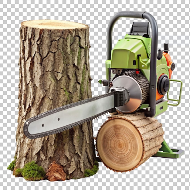 PSD tree cutting machine on transparent background