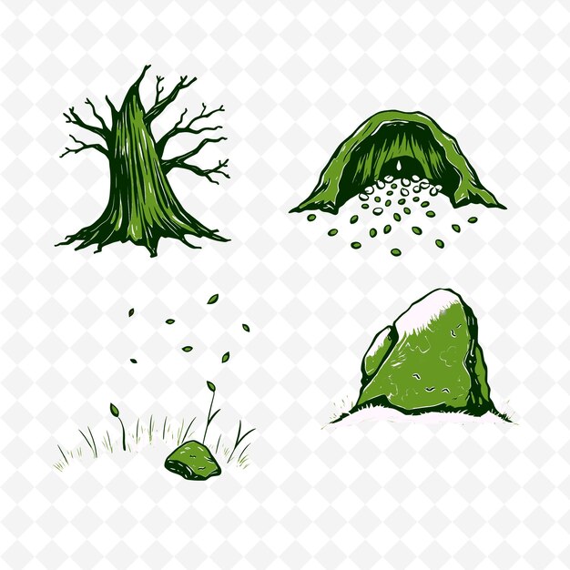 PSD a tree growing out of a rock in the grass