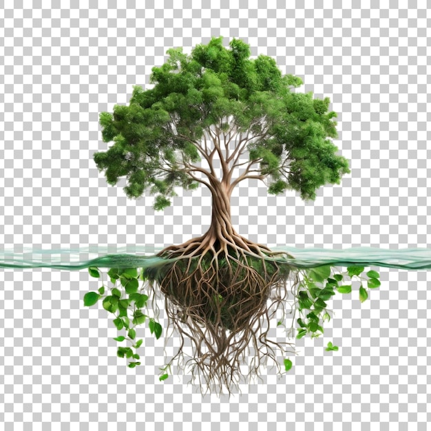 PSD a tree is submerged in water with a root that is formed by a root