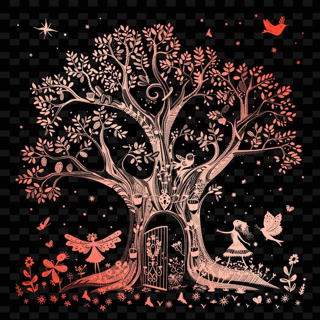 PSD a tree with birds and a bird in the tree