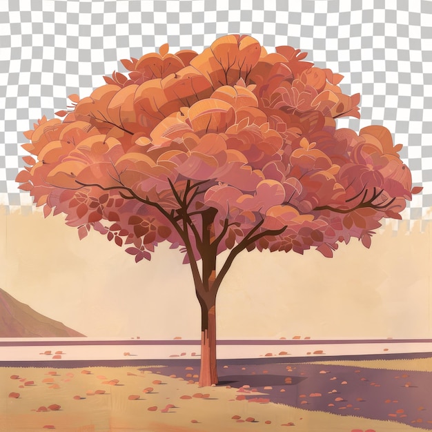 PSD a tree with a mountain in the background and the sun shining on it