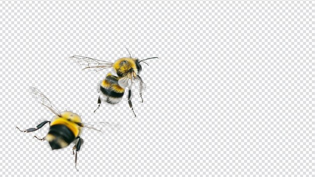 PSD two bees in flight isolated on clear white background for educational and creative use