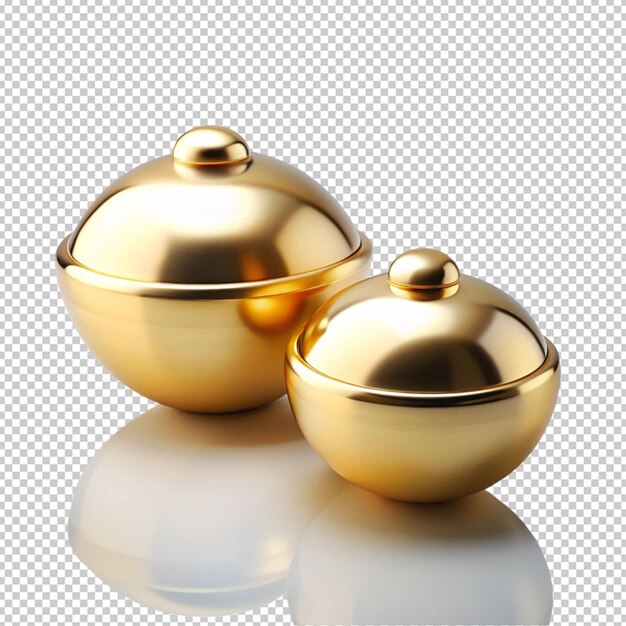 PSD two golden objects on a white surface with white background