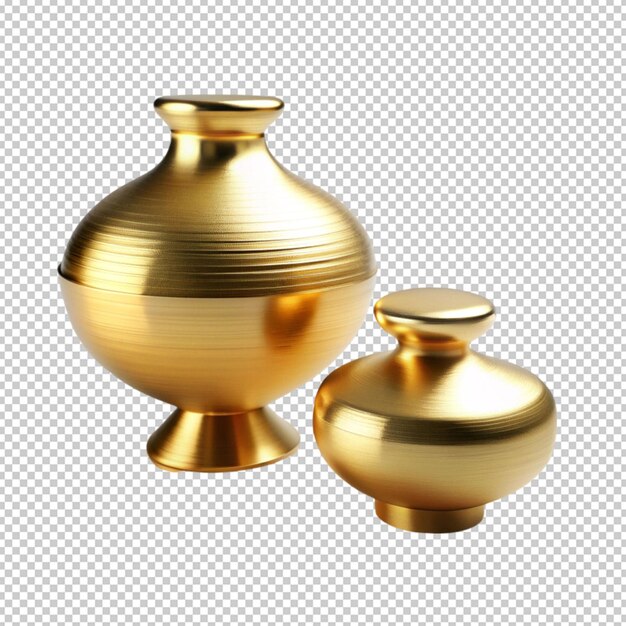 PSD two golden objects on a white surface with white background