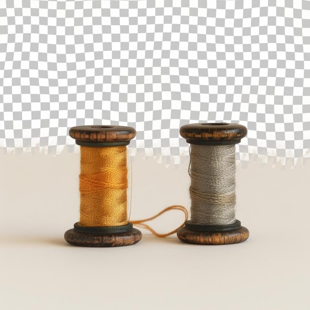 PSD two old fashioned spools of thread are on a white background