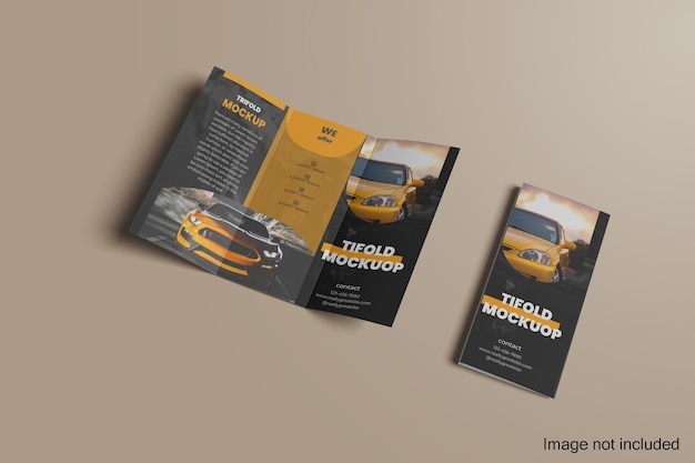 PSD two open and closed trifold brochure mockups
