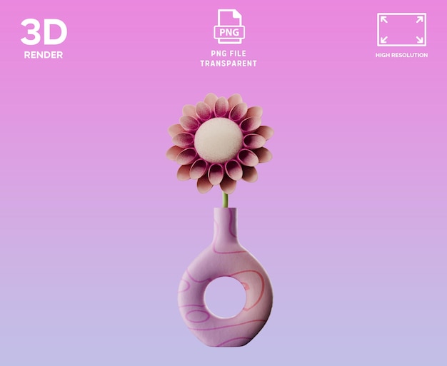 PSD unique vase and flower 3d illustration
