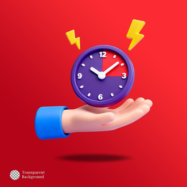 PSD urgent time management concept with 3d clock in hand