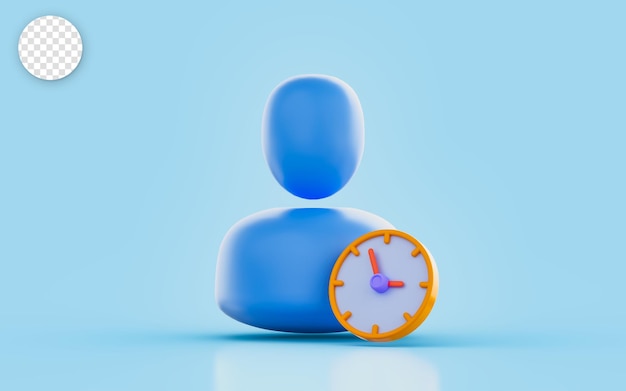 PSD user sing with clock 3d render concept for appointment working  time history management