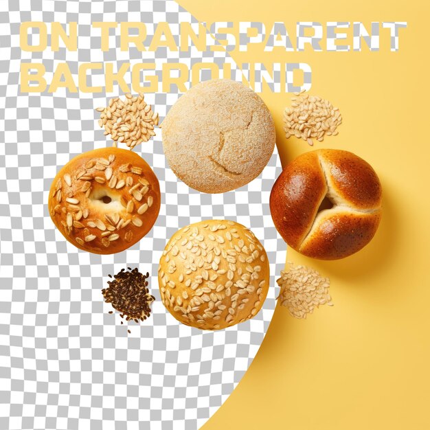 PSD various bagels displayed on a transparent with circle shapes