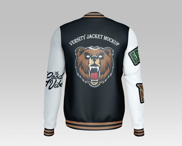 PSD varsity jacket mockup with bear mascot